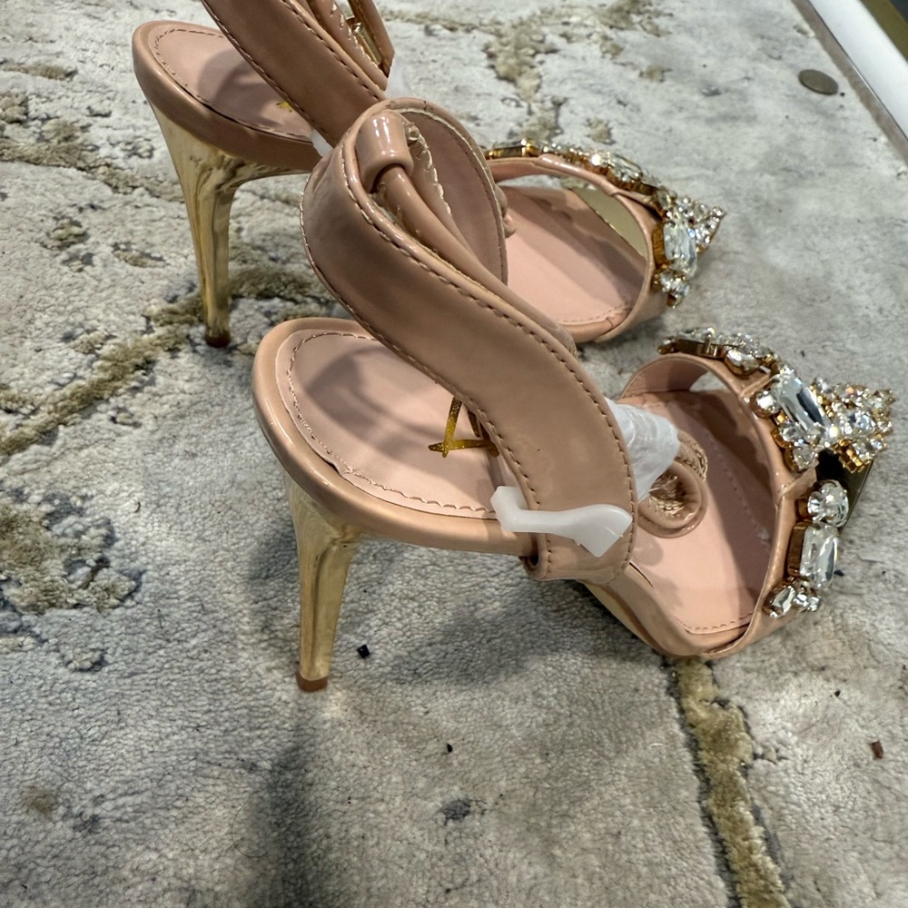 Gold and Cream Strappy Stiletto Heels